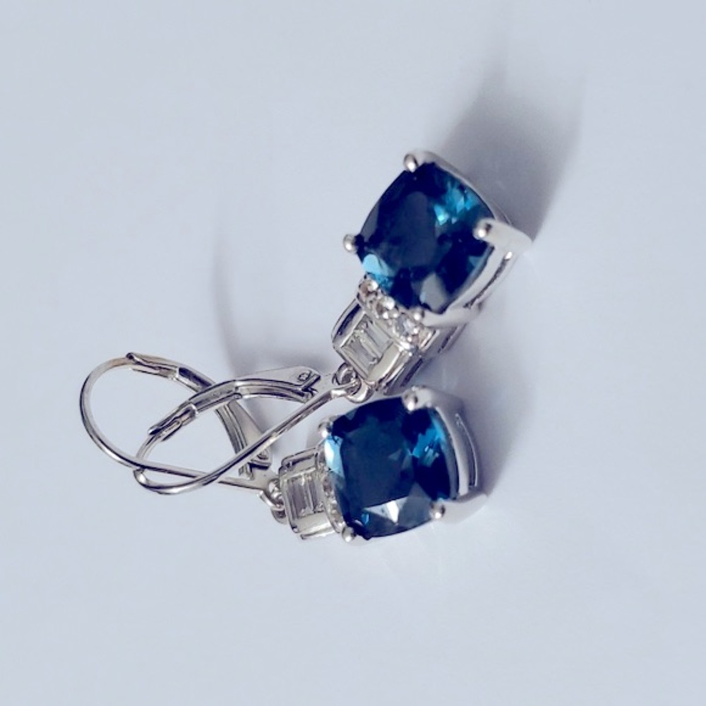 Sterling Silver 925 Teal Blue Sapphire Dangle Earrings
